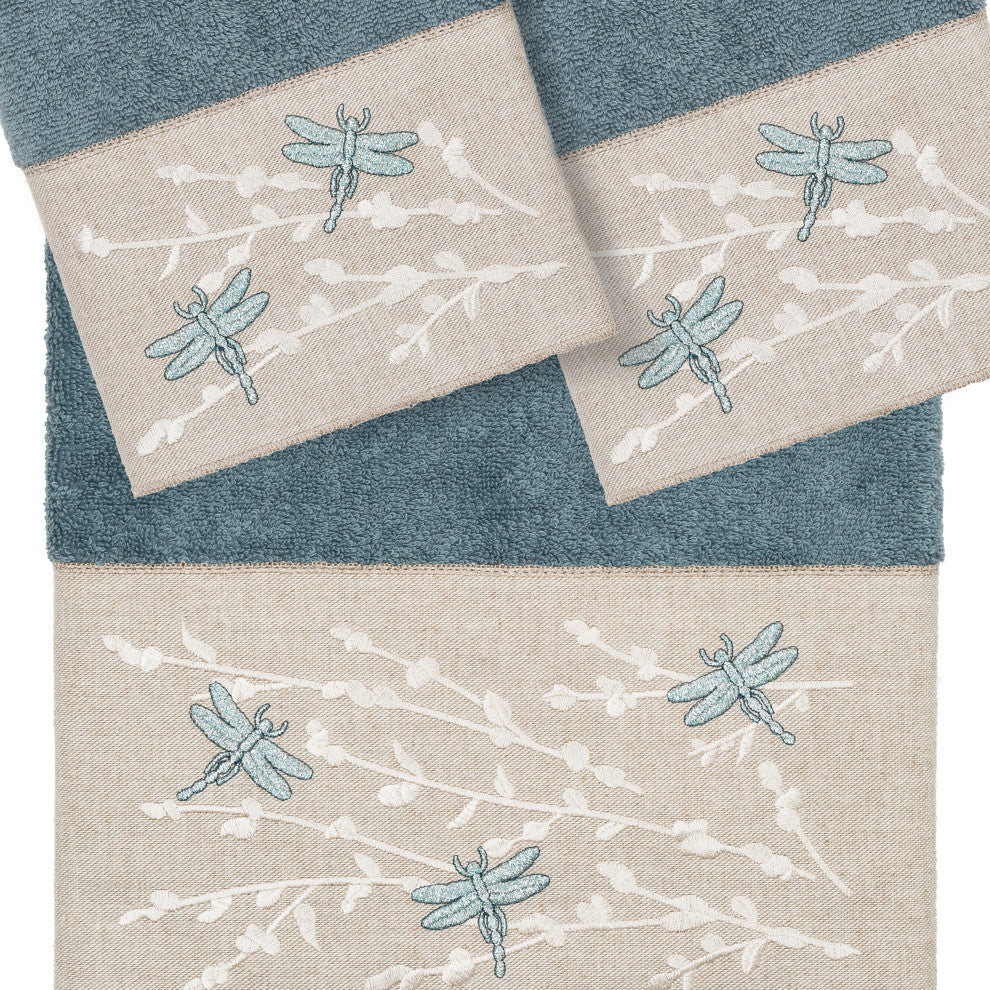 Linum Home Textiles Turkish Cotton Braelyn 3-Piece Embellished Towel Set, Teal