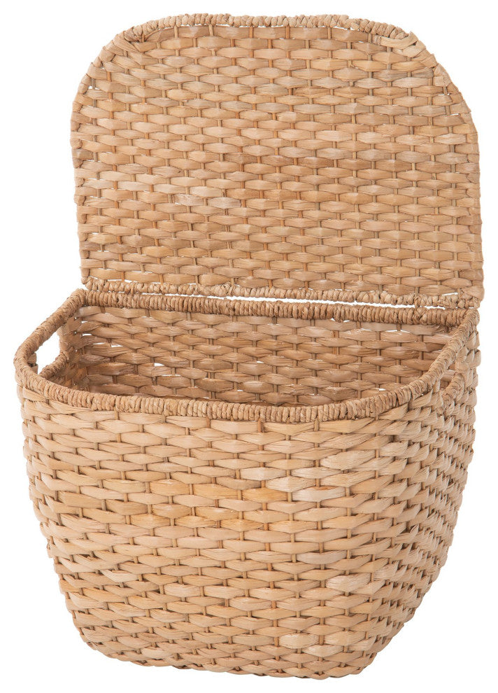 Oval Seagrass Wall Trunk, Storage Basket With Lid and Flat Backside, Natural