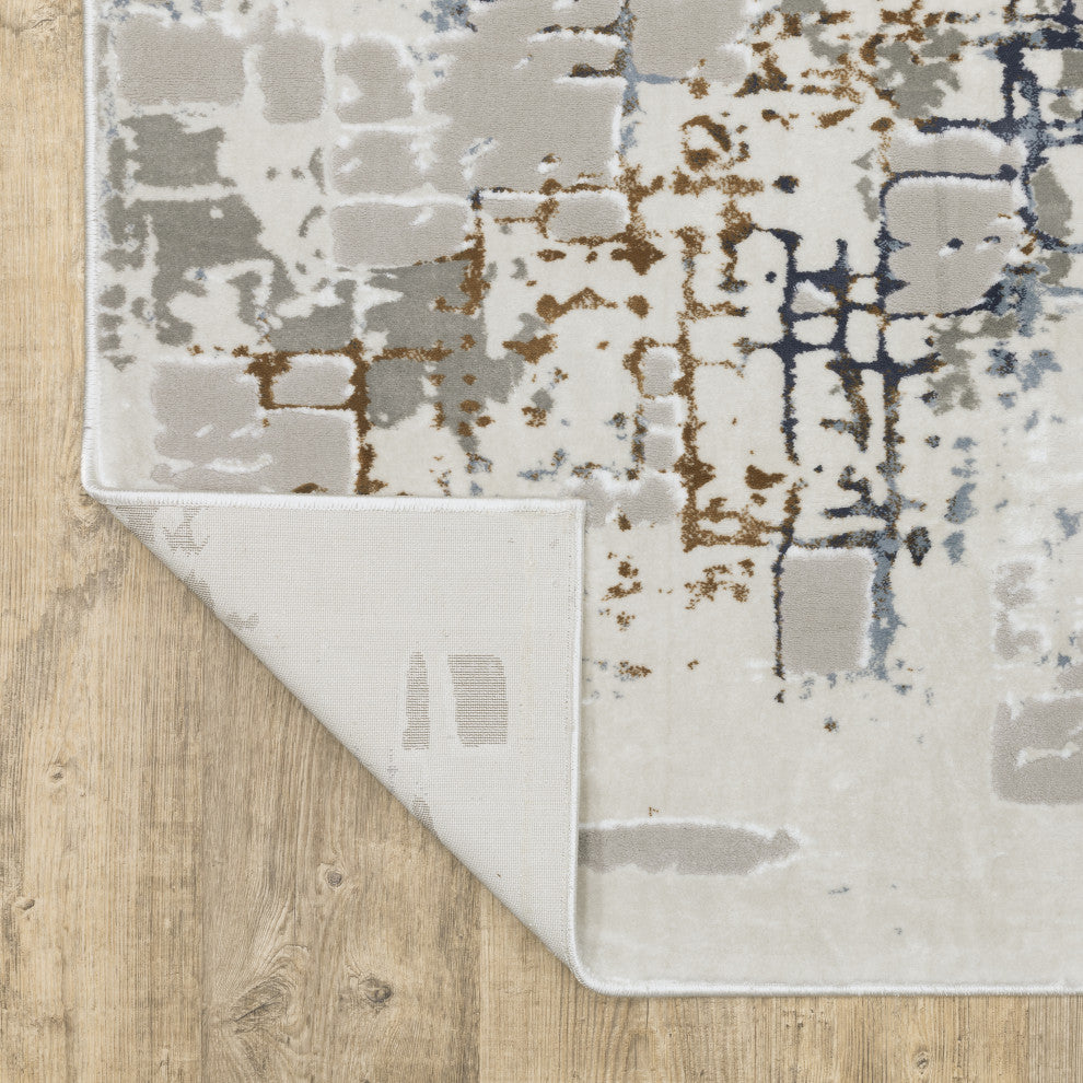 Emery Abstract Grey/Blue Indoor Area Rug, 2'3" x 7'6"