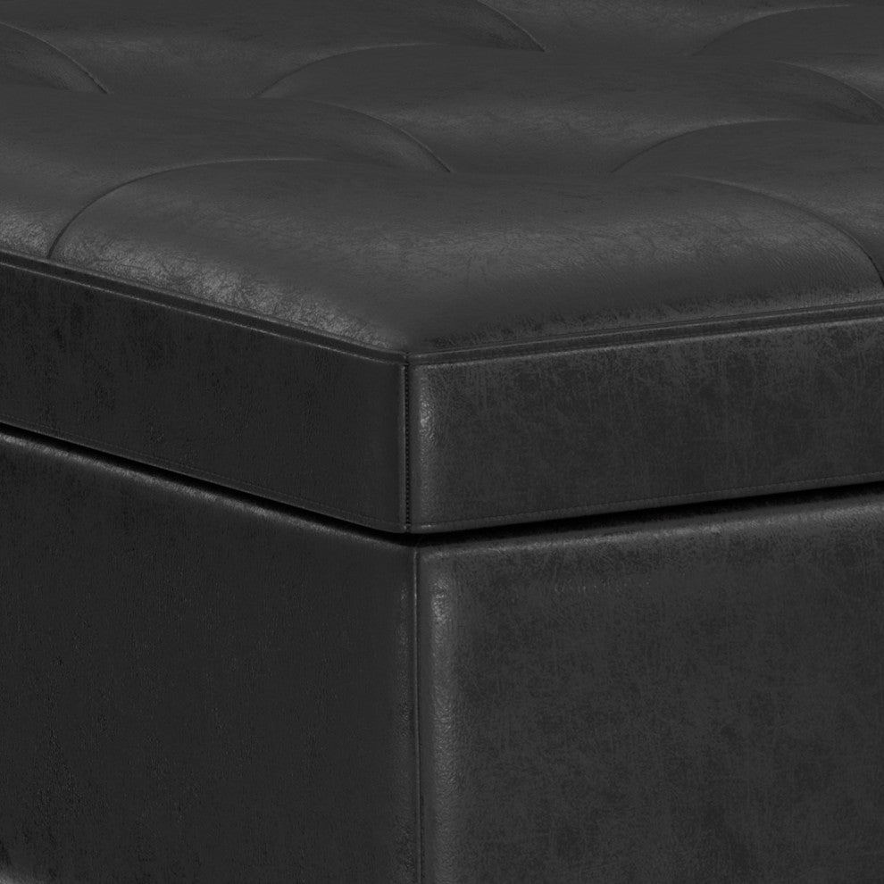 Shay Mid Century Large Square Coffee Table Storage Ottoman, Distressed Black