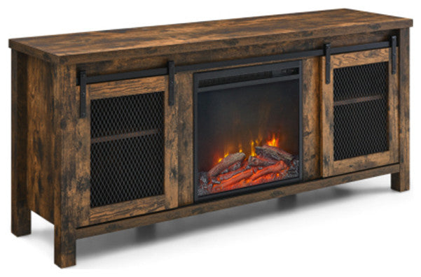 Farmhouse fireplace tv stand 65 inch rustic Cabinet Door with wood 4 Storage She