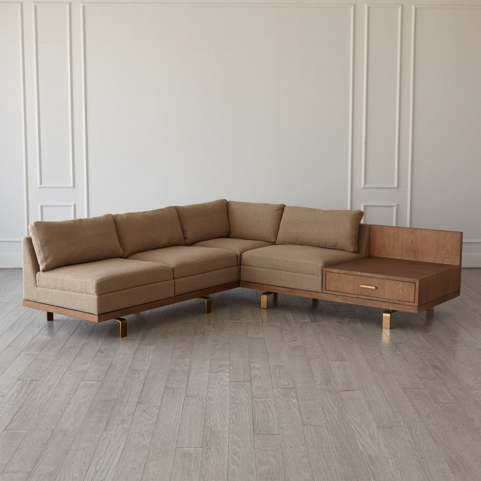 Luxe 6 Seat Sofa Side Table Sectional Walnut Wood Midcentury Contemporary Corner