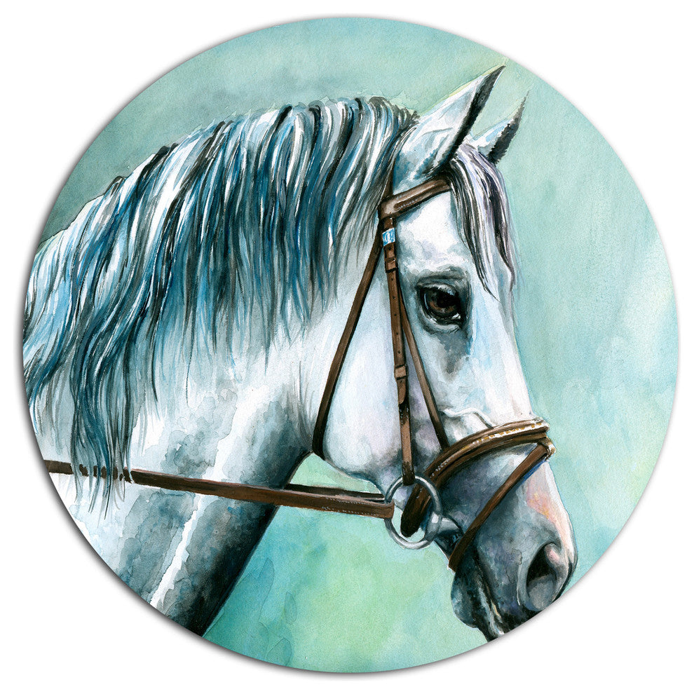Gray Horse On Blue Background, Animal Round Wall Art, 36"