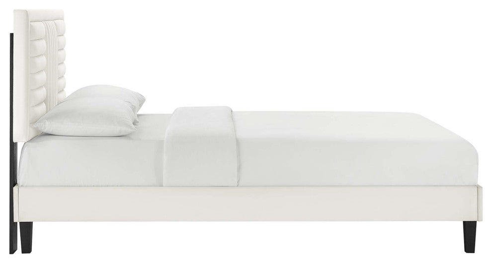 Sofia Channel Tufted Performance Velvet Twin Platform Bed, White
