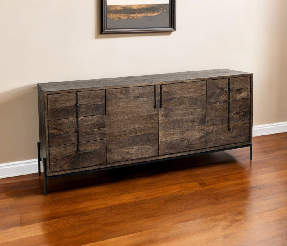 72" Brown Solid Wood Six Drawer Sideboard With 2-Doors