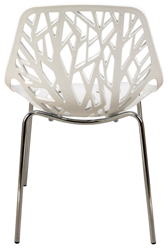 LeisureMod Asbury Plastic Stackable Dining Chair With Chromed Legs Set of 4, White