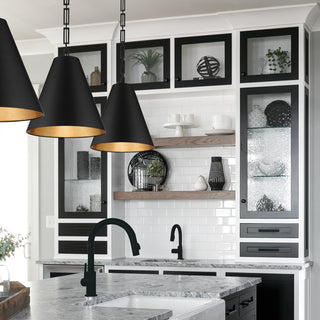 Alston Three Light Chandelier in Matte Black / Antique Gold