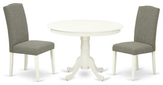 3Pc Round 42" Dining Table, Two Parson Chair, White Leg, Fabric Dark Shitake