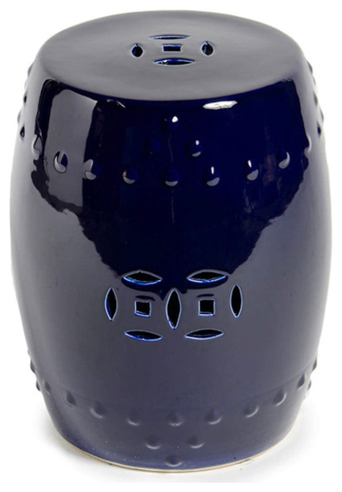 Cobalt Blue Asian Style Porcelain Garden Stool 17"