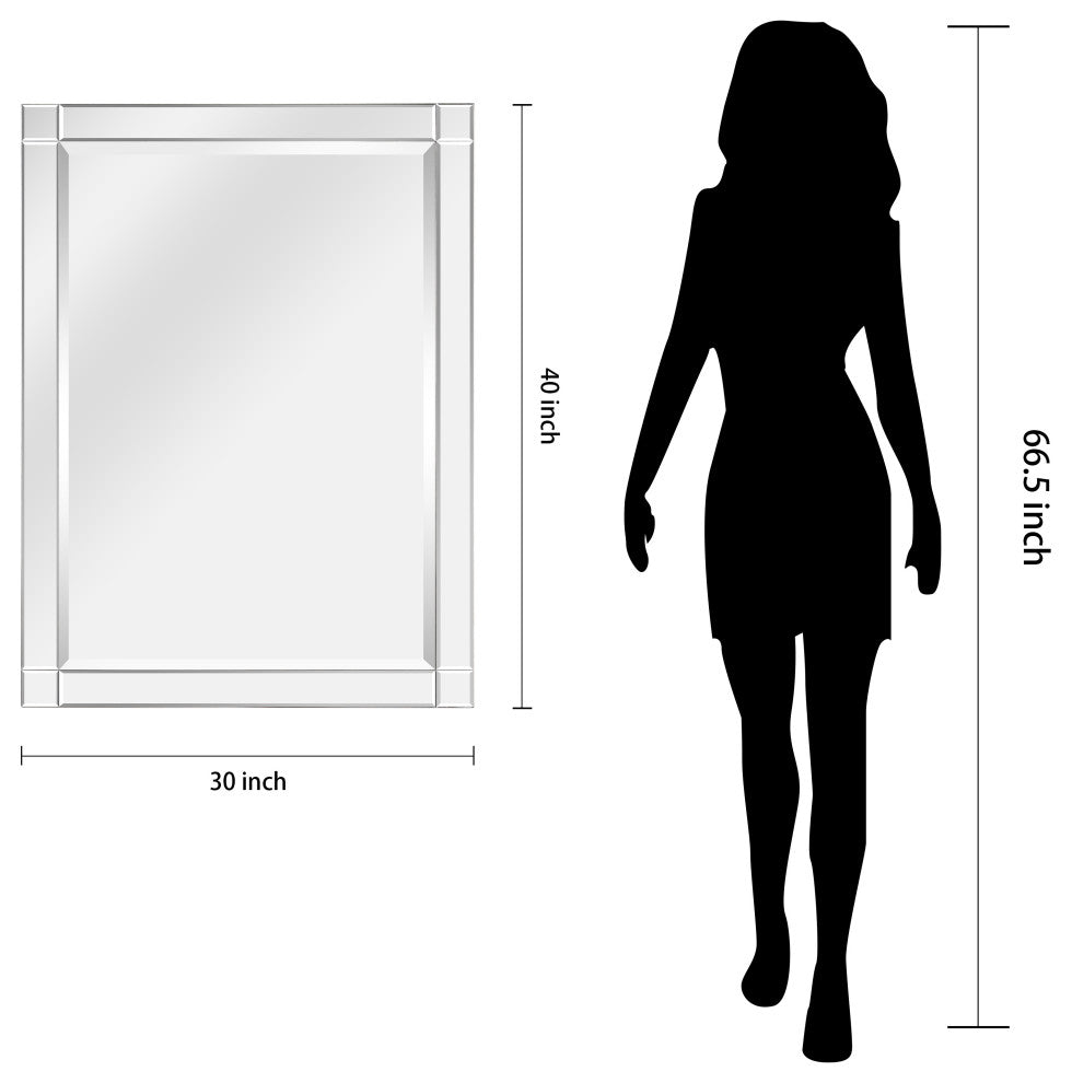 Squared Corner Beveled Rectangle Wall Mirror, Solid Wood Frame Mirror, 30" X 40
