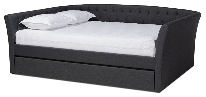 Delora Dark Grey Fabric Upholstered Full Size Daybed With Roll-Out Trundle Bed
