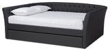 Delora Dark Grey Fabric Upholstered Full Size Daybed With Roll-Out Trundle Bed