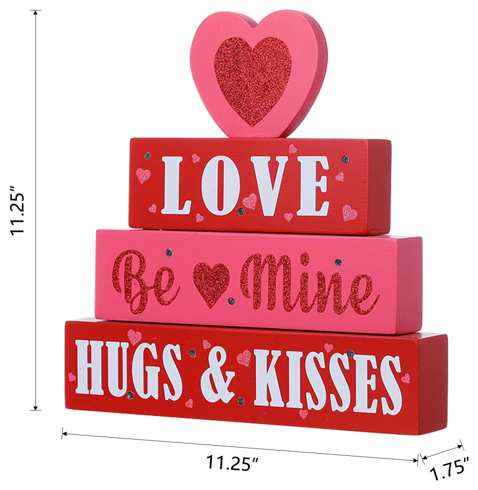 11.25" Lighted Valentine's Wooden Block Table Sign