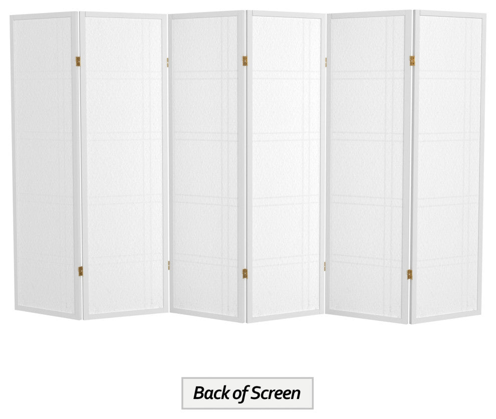 5' Tall Double Cross Shoji Screen, White, 6 Panels