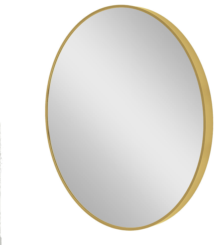 1.57" Wx31.5" H Round Framed Wall Mounted Bathroom Vanity Mirror, Brushed Gold