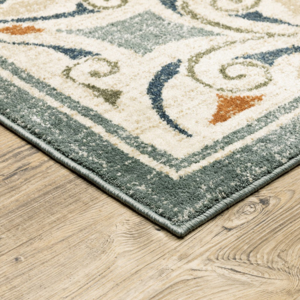 10" x 13" Gray and Beige Medallion Indoor Area Rug