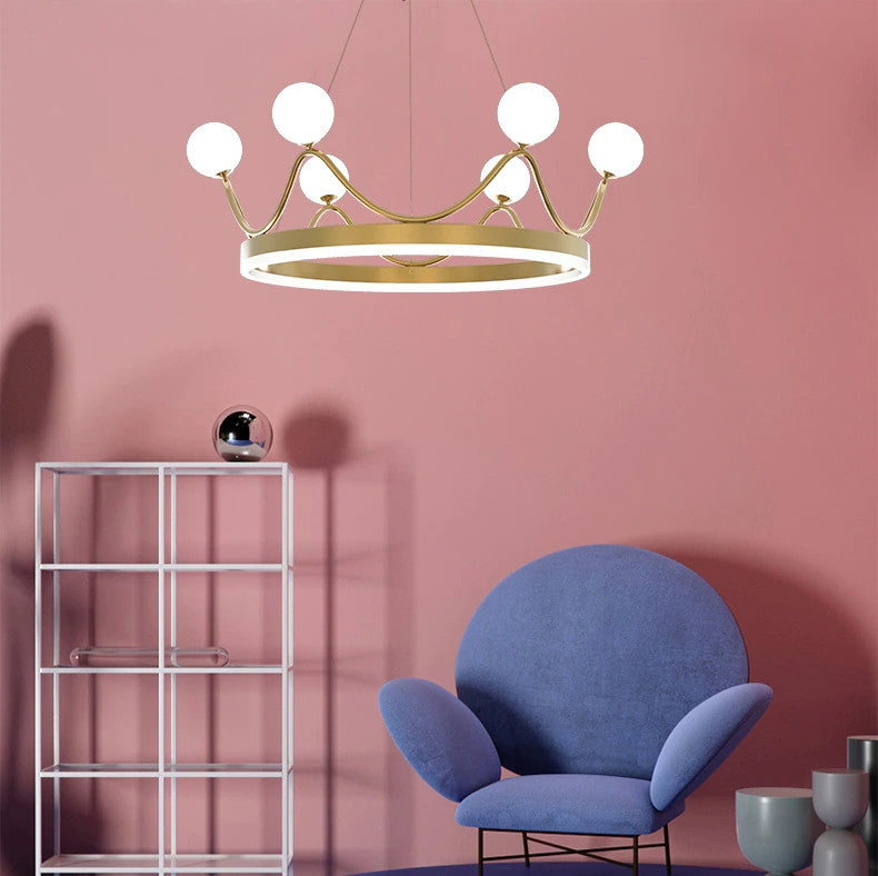 Zandobbio | Cute Crown Round Glass Chandelier for Bedroom, 6bulbs