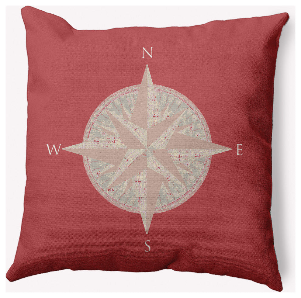 20x20" Compass Nautical Decorative Indoor Pillow, Ligonberry Red