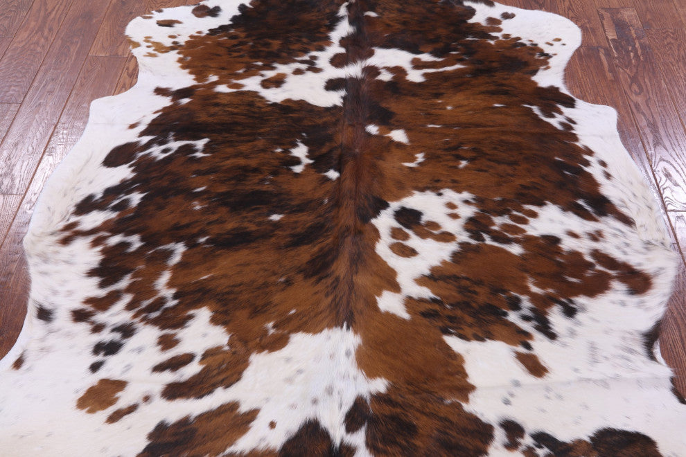 6' 10" X 6' 0" Brown and White Natural Cowhide Rug C2356