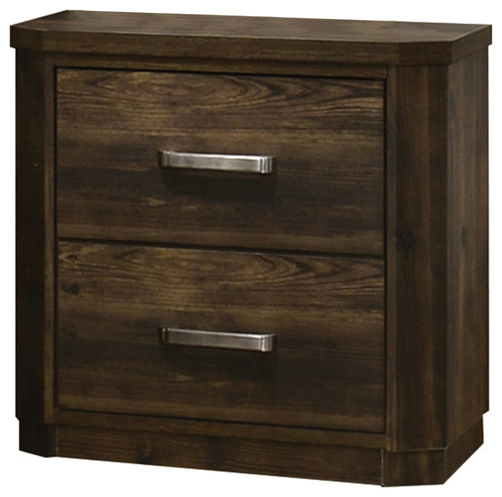 Benzara BM204557 Transitional Style 2 Drawer Nightstand with Plinth Base, Brown