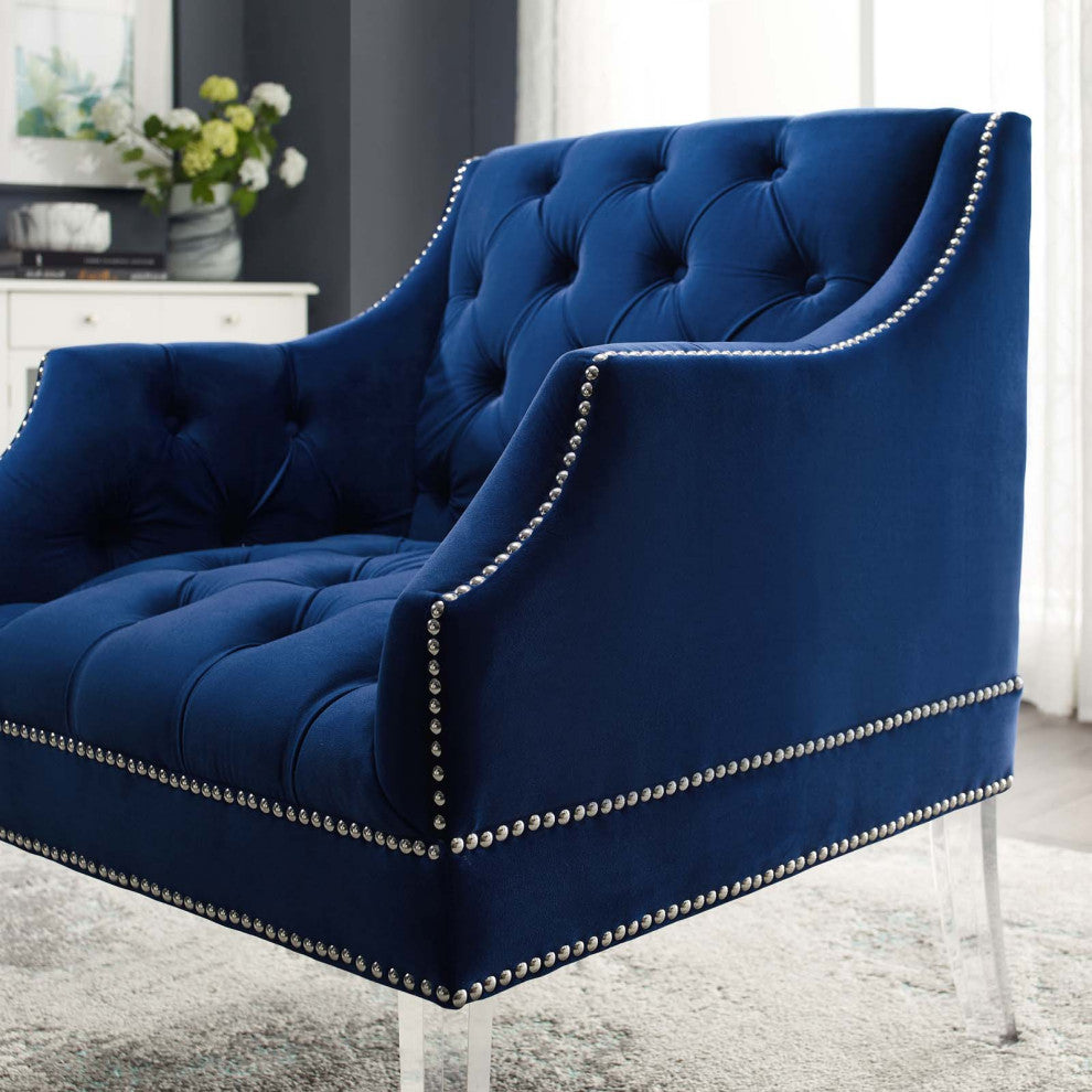 Modern Living Room Lounge Accent Side Chair Armchair, Velvet Fabric, Navy Blue