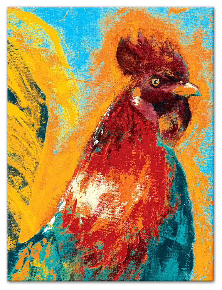 Wild Colorful Rooster 12x16 Canvas Wall Art