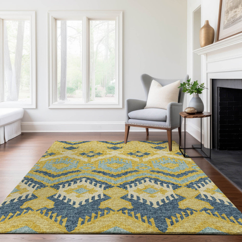 Addison Premium Washable Mayfield AMF108 Yellow 3' x 5' Rug