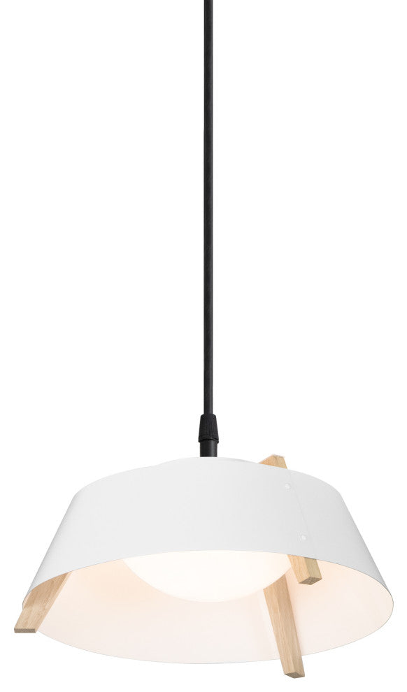 Casia 18" LED Pendant, Gloss White, Walnut, 3500k
