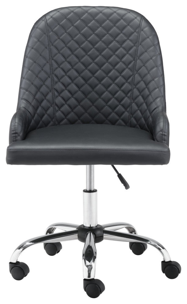 Office Chair, Faux Vinyl Leather, Steel, Black, Chrome, Mid Century Business