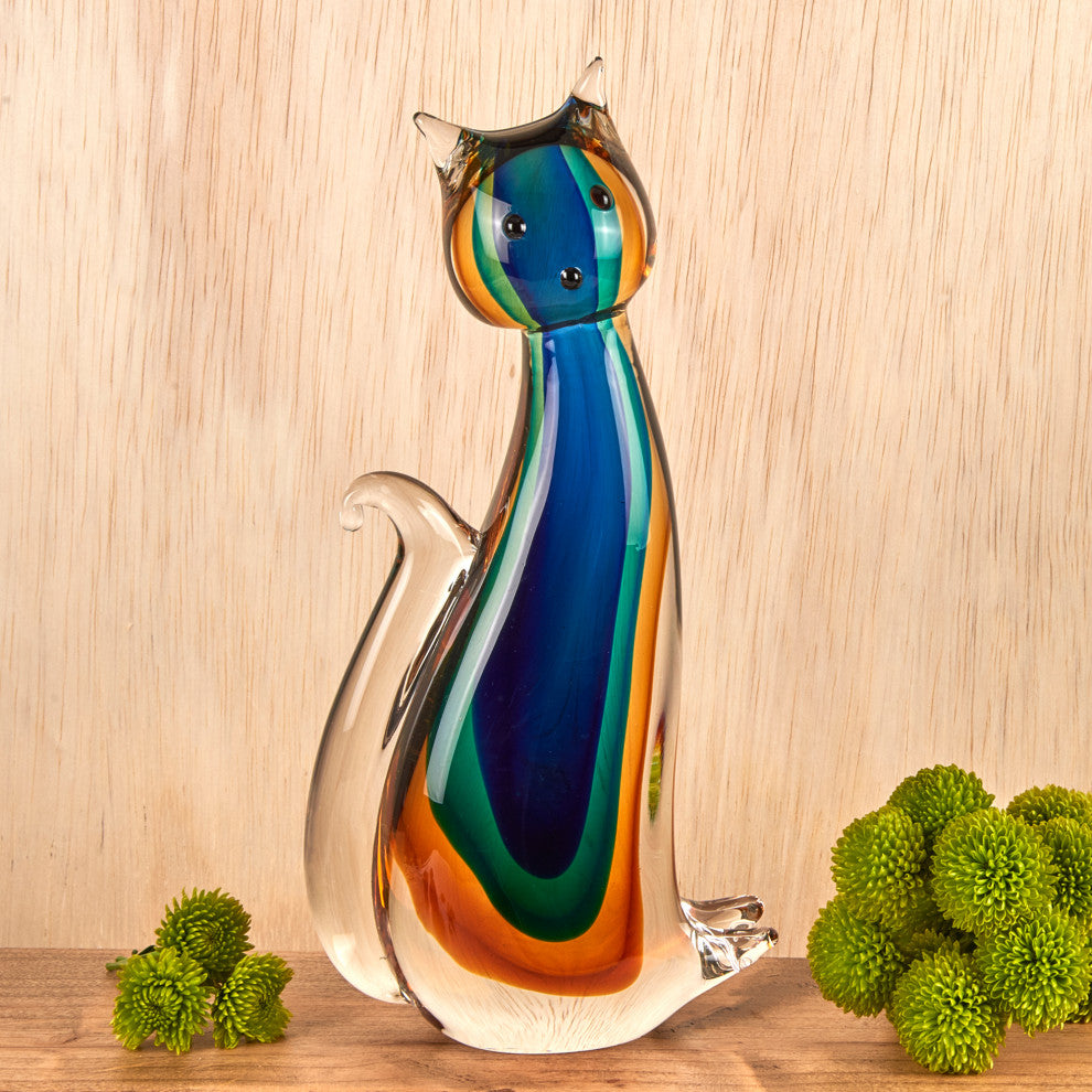 Art Glass Cat 11"