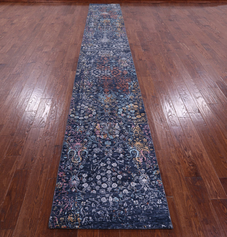Runner Modern Wool and Silk Hand-Knotted Rug 2' 6" X 17' 11" Q11832
