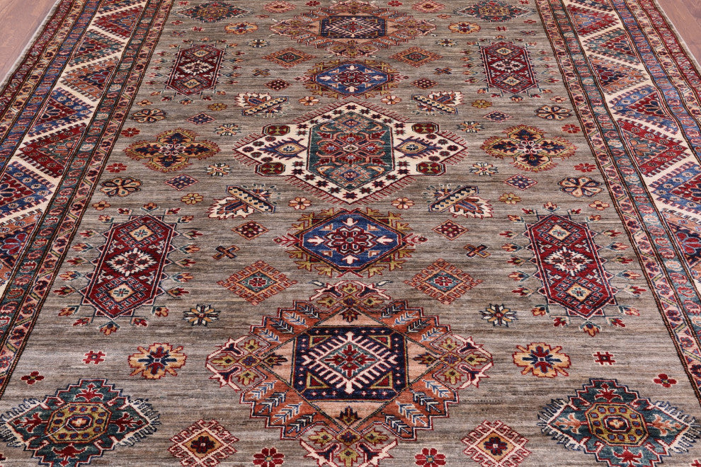 8' 4" X 9' 9" Hand Knotted Super Kazak Geometric Wool Rug Q9781