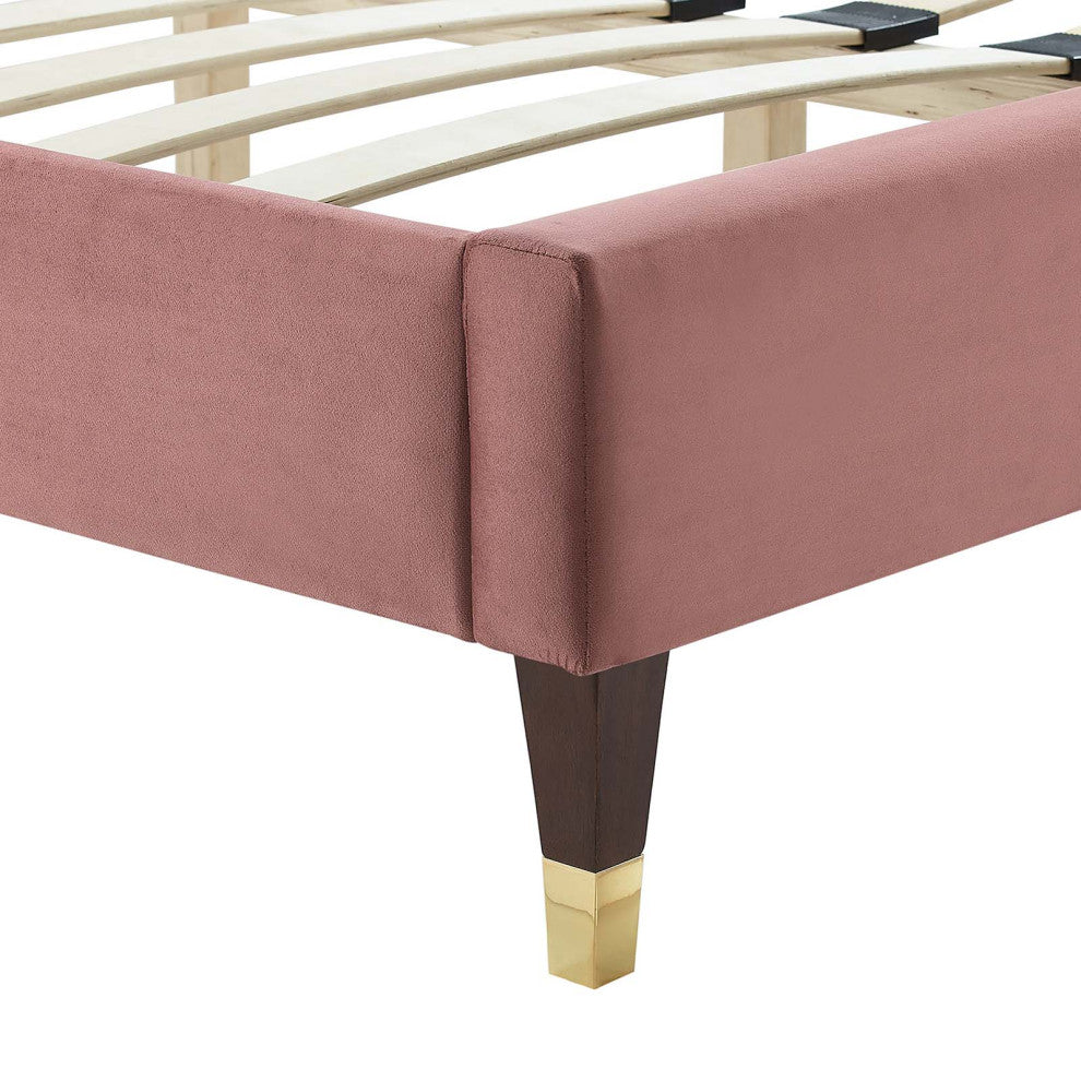 Yasmine Channel Tufted Performance Velvet King Platform Bed, Dusty Rose
