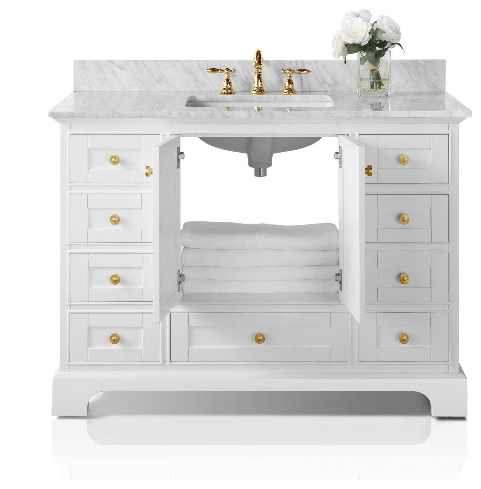 Audrey Vanity Set, White, 48", Gold Hardware, No Mirror