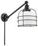 Large Bell Cage 1-Light Swing Arm, Matte Black, Matte White