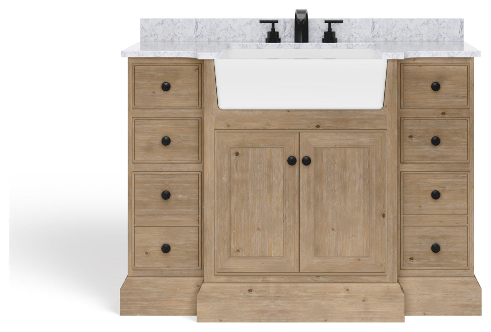 Fermo Bath Vanity, Weathered Fir, 48", Marble Top, Single Sink, Freestanding