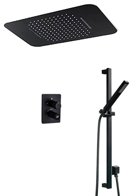 Fontana Remote Controlled 20x14"Led Digital Rainfall Shower System, Matte Black