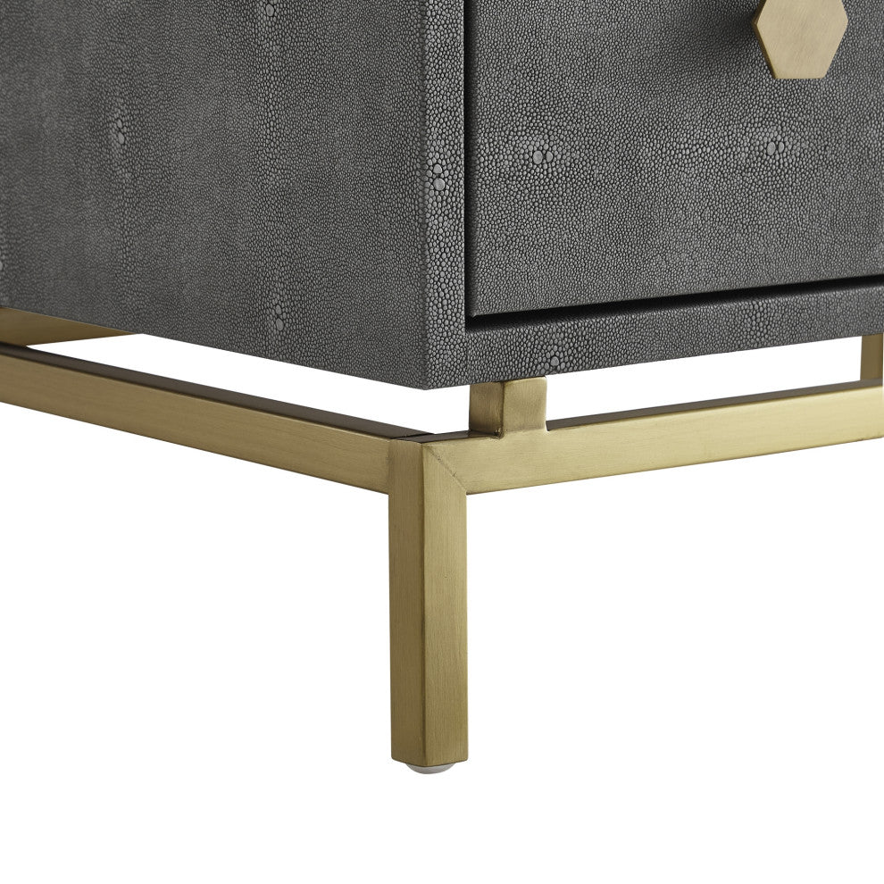 Nicole Miller Aharon Side Table, 2 Drawers, Faux Shagreen, Gray/Gold