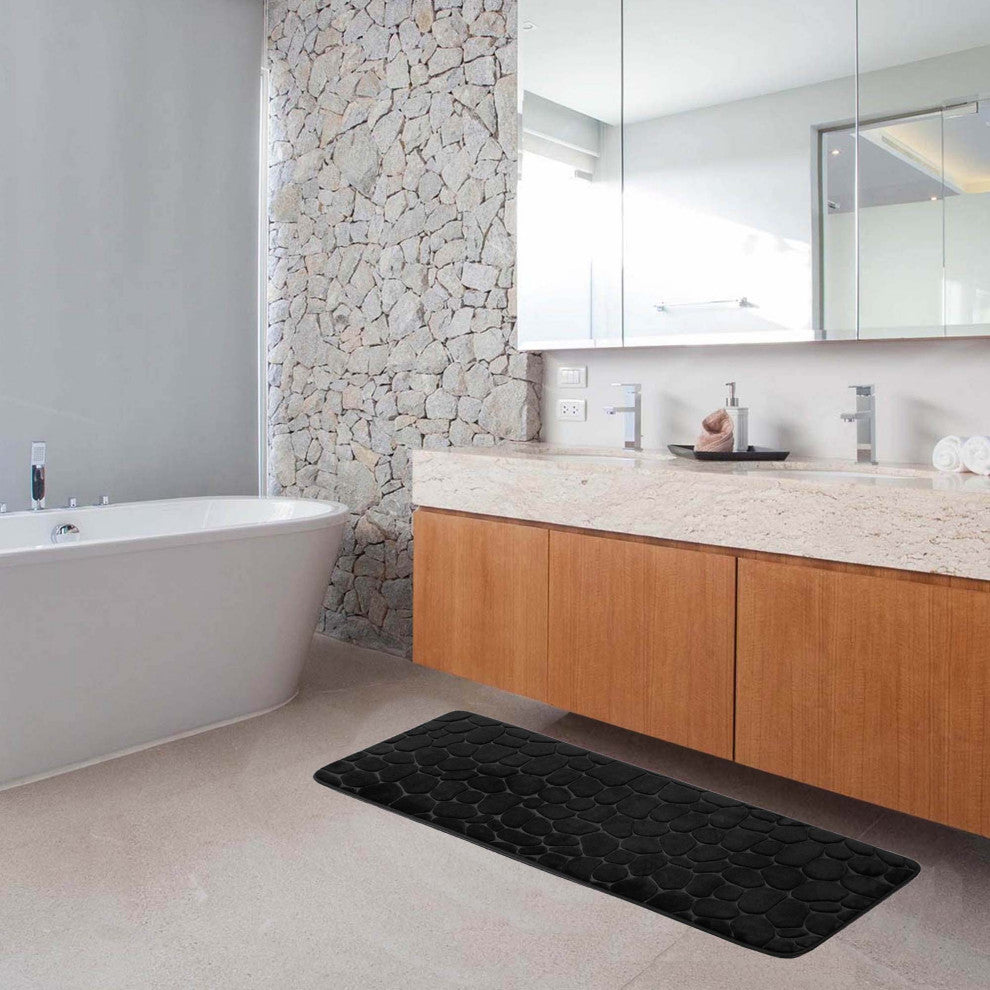 Bath Rug Memory Foam Mat 3D Pebble Black 32"L x 20"W, Black, Runner Mat 48l