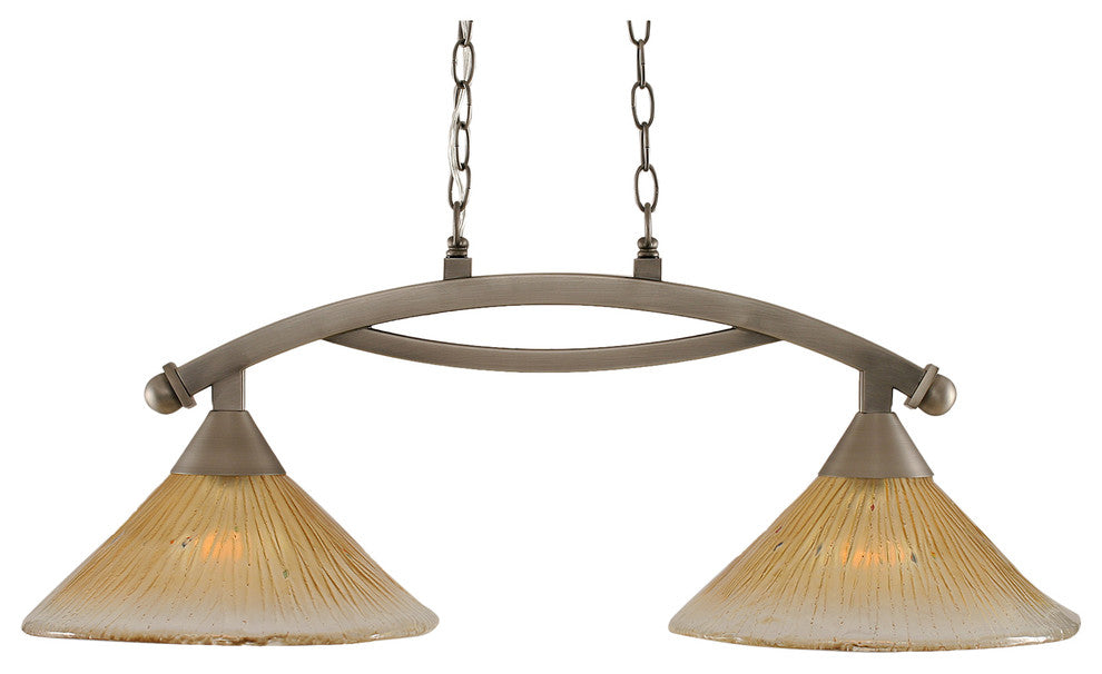 Bow 2 Light Island Light In Brushed Nickel, 12" Amber Crystal Glass