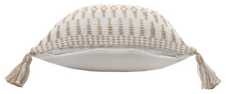 Ivory and Jute Geometric and Tasseled Throw Pillow