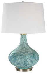 Mottled Blue Gray Glass Gourd Table Lamp, -Light Elegant