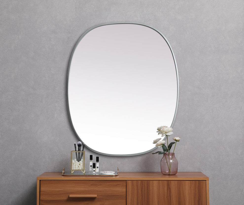 Metal Frame Oval Mirror 30X36 Inch, Silver