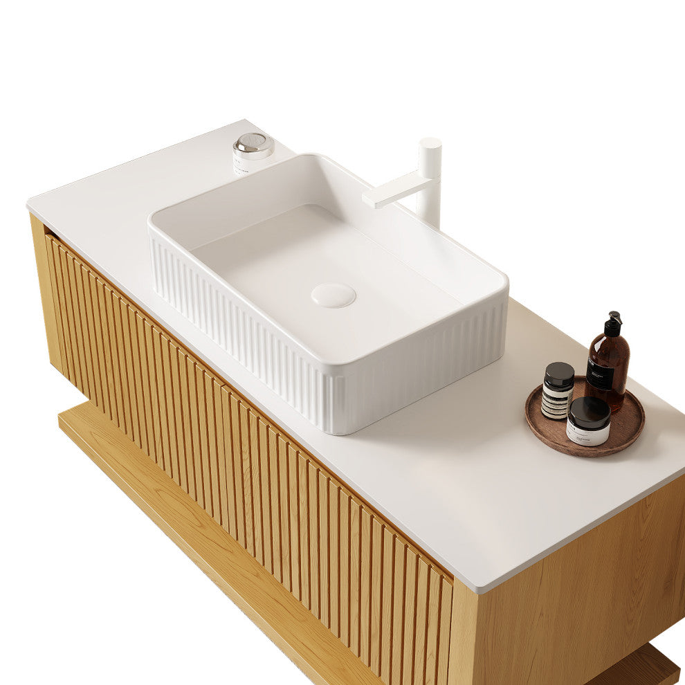 Wall-Mounted Plywood Bathroom Vanity With Sink, With Rectangular Vessel