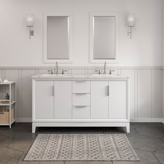 Elizabeth 60" Double Sink Carrara White Marble Vanity, Pure White