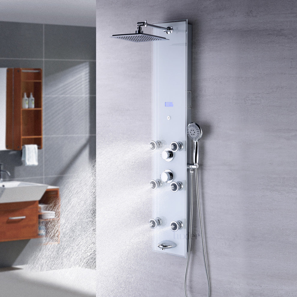 Luxier 51" 6-Jet Shower Panel With Rainfall Shower Head Hand Shower, White