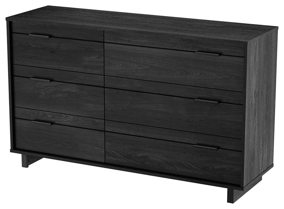 Contemporary Double Dresser, Asymmetrical Design With 6 Drawers, Gray Oak