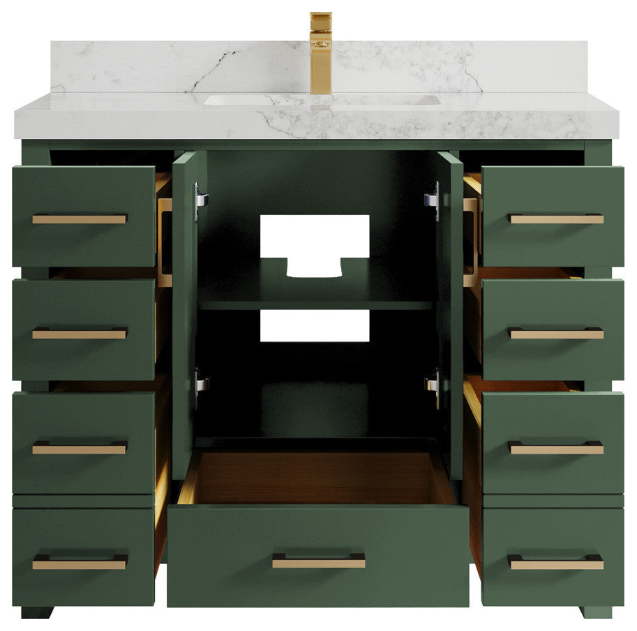 Malibu 42 Single Sink Bath Vanity in Lafayette Green 2" Calacatta Nuvo