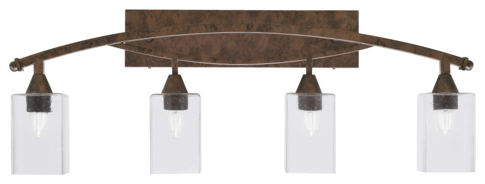 Bow 4 Light Bath Bar In Bronze Finish With 4" Clear Bubble Glass