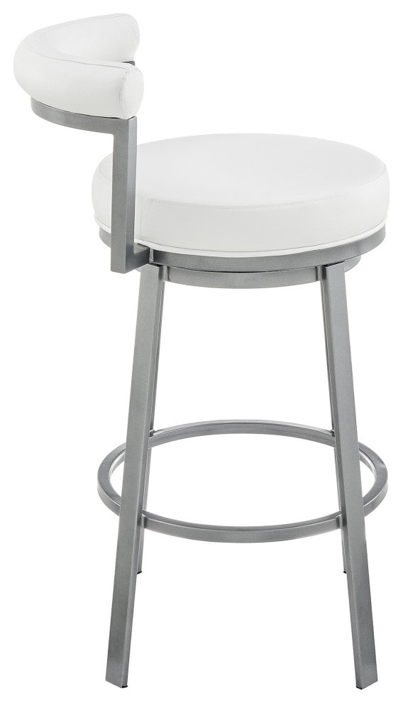 Neura Swivel Stool in Cloud Finish With White Faux Leather, 30"
